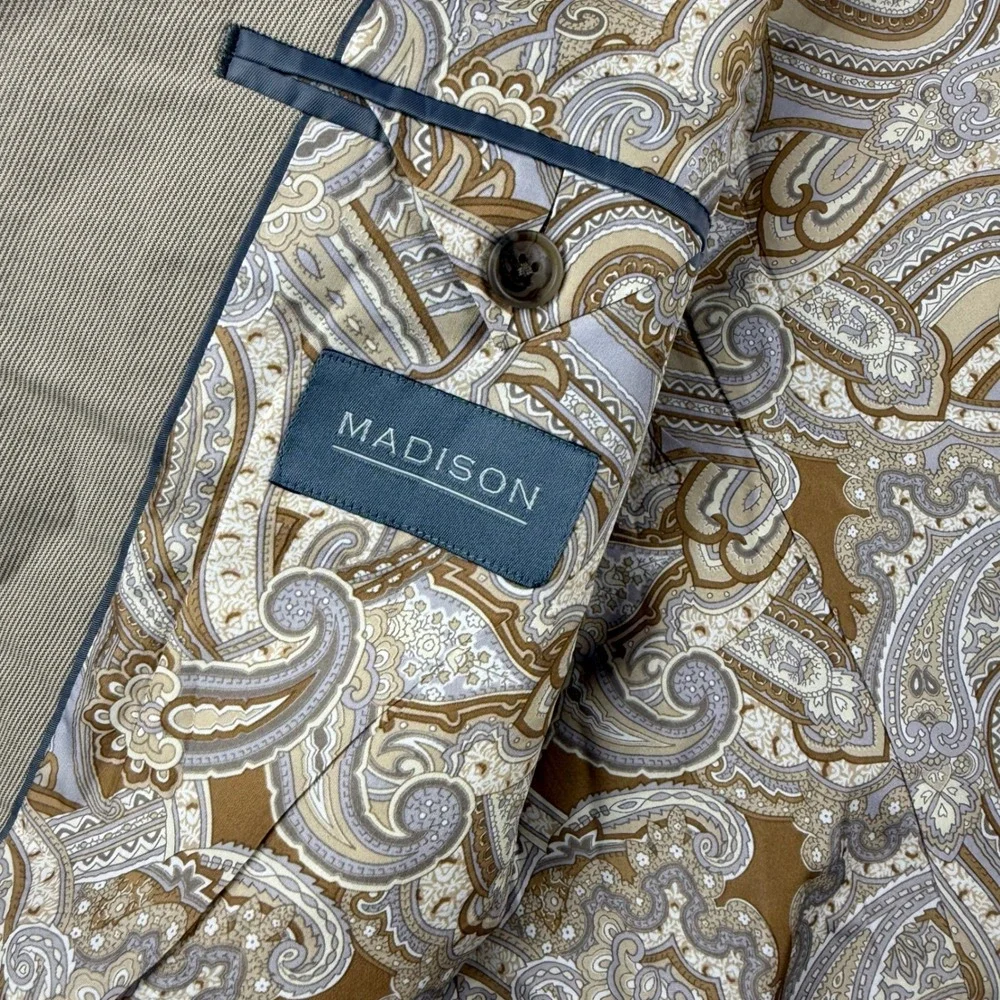 Madison Mens Tan Striped Blazer Jacket Paisley Lined Sport Coat Size XL‎